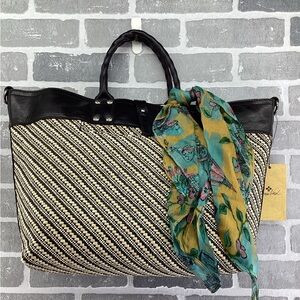Patricia Nash Emilian Tote Woven Raffia stripe straw‎ tote bag new